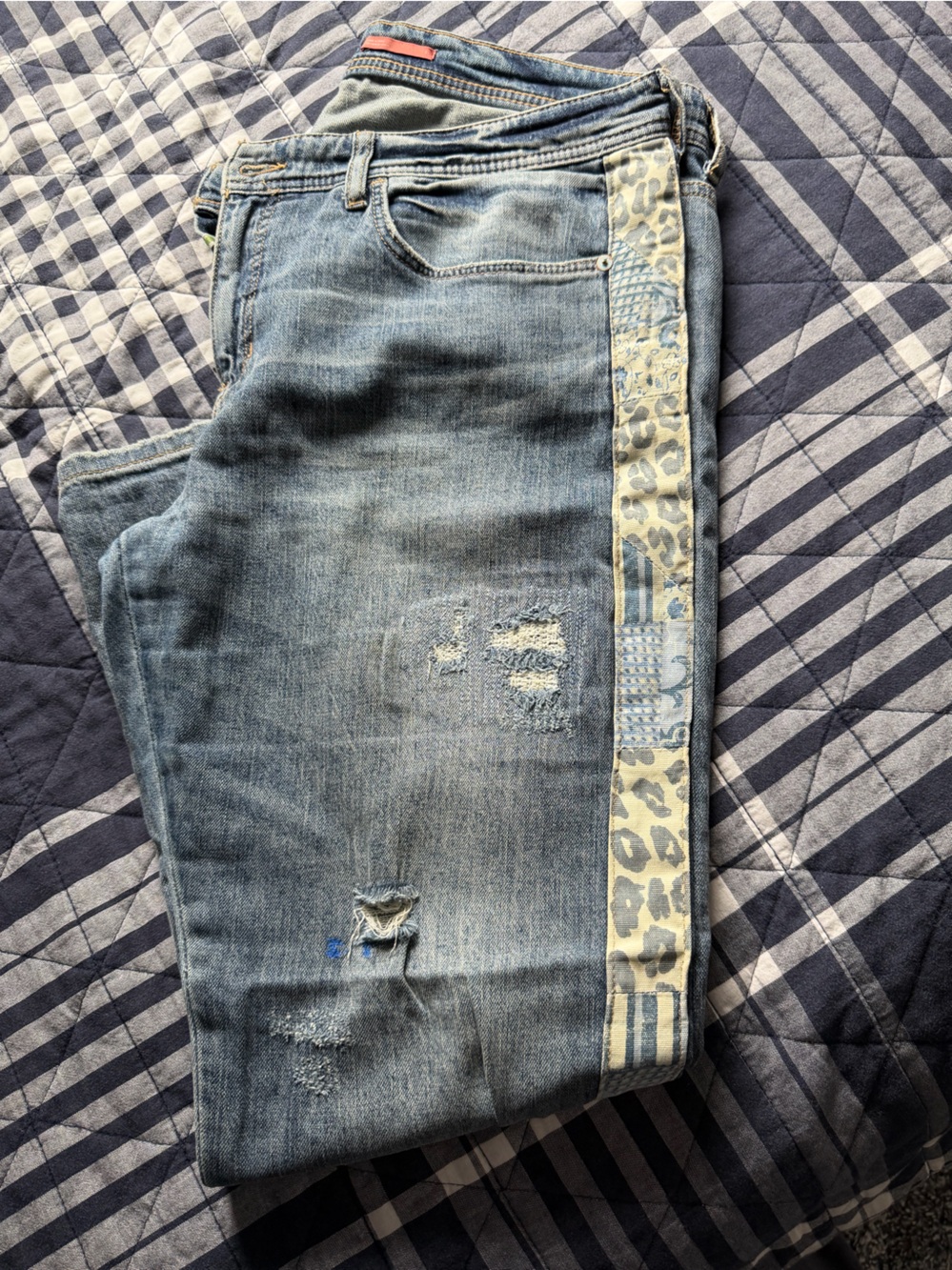 Pilcro Women's Light Blue Distressed Boyfriend Jeans with Side Trim